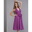 A-line Halter Tea-length Chiffon Matte Satin Bridesmaid/ Wedding Party Dress (SHL005)