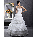 A-line Strapless Floor-length Taffeta Tulle Wedding Dress