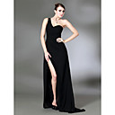 Column One Shoulder Sweep Train Chiffon Over Stretch Satin Evening Dress inspired by Jennifer Aniston at Golden Globe