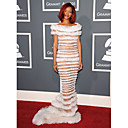 Rihanna Trumpet/ Mermaid Off-the-shoulder Court Train Tulle Grammy/ Evening Dress (FSM04592)