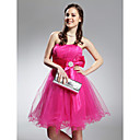 A-line Strapless Short/ Mini Satin Tulle Cocktail Dress