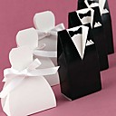 boîte de faveur mariée et le marié avec du ruban blanc (jeu de 12)