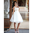 A-line Bateau Sleeveless Satin Tulle Knee-length Wedding Dress