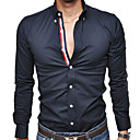 mens moda slim fit casuale speciale design allacciatura a manica lunga camicia nero e blu