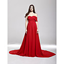 Chiffon A-line Off-the-shoulder Court Train Evening Dress inspired by Camilla Belle