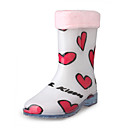 Rubber Upper Flat Heel Kids Mid-calf Rain Boots With Red Heart Print Outdoor Shoes