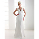 Sheath/Column Deep V-neck Floor-length Elastic Woven Satin Wedding Dress