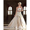 A-line Strapless Cathedral Train Taffeta Wedding Dress with Flowers