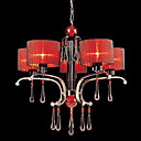 Iron and Crystal Chandelier with 5 Lights (Red Shade)