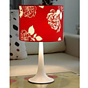 Red Table Light with Floral Patterned Lampshade (E27 Bulb Base)
