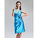 Sheath/ Column Halter Knee-length Elastic Silk-like Satin Bridesmaid Dress