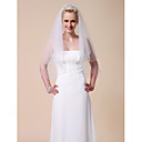 Two-tier Elbow  Wedding Veil With Beaded Edge