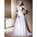 A-line Sweetheart Sweep/ Brush Train Elastic Woven Satin Wedding Dress