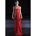 gaine / colonne v-cou-parole longueur satin mousseline de soie avec perles soir / robe de bal