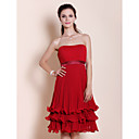 A-line Strapless Knee-length Tiered Chiffon Bridesmaid Dress