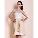 A-line Strapless Knee-length Chiffon Lace Bridesmaid Dress