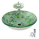 floral gehärtetem Glas Schiff sinken mit Wasserfall Wasserhahn, Pop - up abtropfen lassen und Montagering