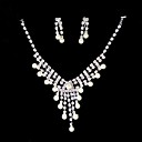 White Rhinestone/Pearls And 925 Silver Necklace & Earring Set