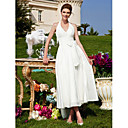 A-line Halter Tea-length Taffeta Wedding Dress