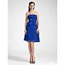 Sheath/Column Strapless Knee-length  Chiffon Elastic Woven Satin Bridesmaid Dress