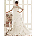 A-line Jewel Chapel Train Taffeta Wedding Dress