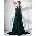 A-line Straps Court Train Chiffon Evening Dress