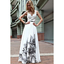A-line/ Princess Straps Floor-length Chiffon With Pattern/ Print Beading Evening Dress