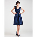 A-line V-neck Knee-length Satin Bridesmaid Dress