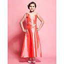 A-line V-neck Tea-length Taffeta Junior Bridesmaid Dress