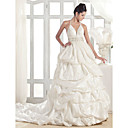 A-line Halter Court Train Taffeta Wedding Dress