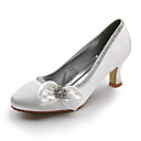 Satin Upper Mid Heel Closed-toes With Satin Flower/ Rhinestone Wedding Bridal Shoes