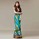 V-neck/Halter Chiffon Maxi Dress In Green
