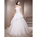 A-line Strapless Sweep/Brush Train Taffeta And Tulle Wedding Dress
