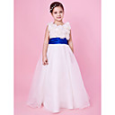 A-line Jewel Neck Organza And Satin Flower Girl Dress With Bow And Sash/Ribbon