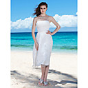 Sheath/Column Strapless Tea-length Wedding Dress with Beaded Appliques