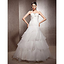 A-line Strapless Floor-length Organza Satin Wedding Dress