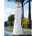 Sheath/ Column Spaghetti Straps Sweep / Brush Train Chiffon Wedding Dress