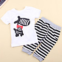 Cartoon Zebra Print Top + Black-white Striped Pants Set