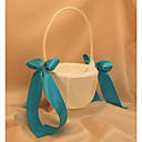 Ivory Flower Girl Basket With Ocean Blue Ribbon