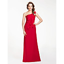 Sheath/Column One Shoulder Floor-length Satin Chiffon Bridesmaid Dress