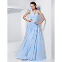 A-line V-neck Floor-length Chiffon Evening Dress With  Criss Cross Bodice