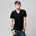 Simple Pure Color Mens' V Collar Short Sleeve T-shirt