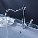 Chrome Finish Single Handle Brass Kitchen Faucet (White Handle)