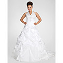 Ball Gown Halter Chapel Train Taffeta Plus Size Wedding Dress