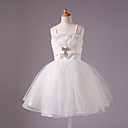 A-line Spaghetti Straps Knee-length Satin  Beading Sleeveless Flower Girl Dress