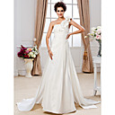 Sheath/ Column One Shoulder Court Train Taffeta Wedding Dress