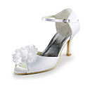 satijnen lage hak peep toe met satijnen bloemen bruiloft damesschoenen