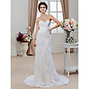 Sheath/ Column Sweetheart Court Train Chiffon Satin Wedding Dress