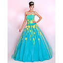 Ball Gown One Shoulder Floor-length Tulle Prom Dress With Embroidery