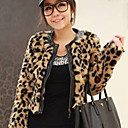 Long Sleeve Collarless Collar Office Faux Fur Jacket